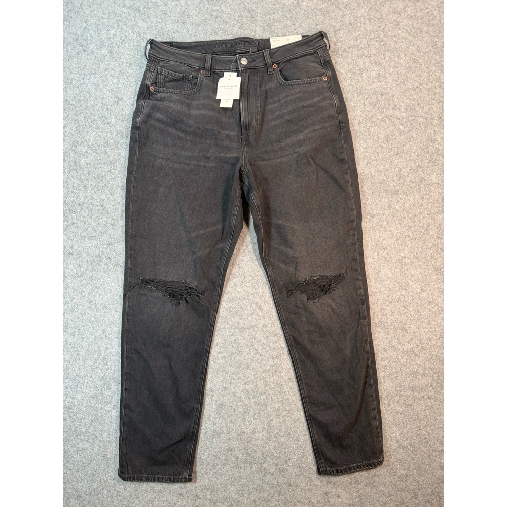 American Eagle Strigid Mom Jeans Destroyed Black High Waisted Size 14 32W NEW